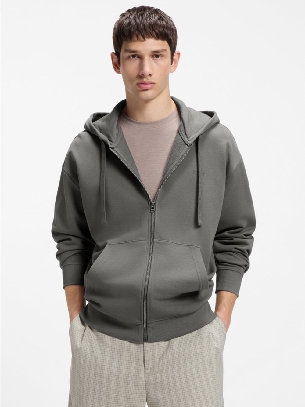 HUGO Men's Olive Gray Zip-Up Hoodie